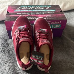 Skechers Women’s Burst Lace-Up Burgundy Sneakers